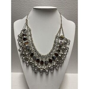Necklace Silver Tone Ball‎ Bead Cluster Bib Collar Necklace Multiple beads drop